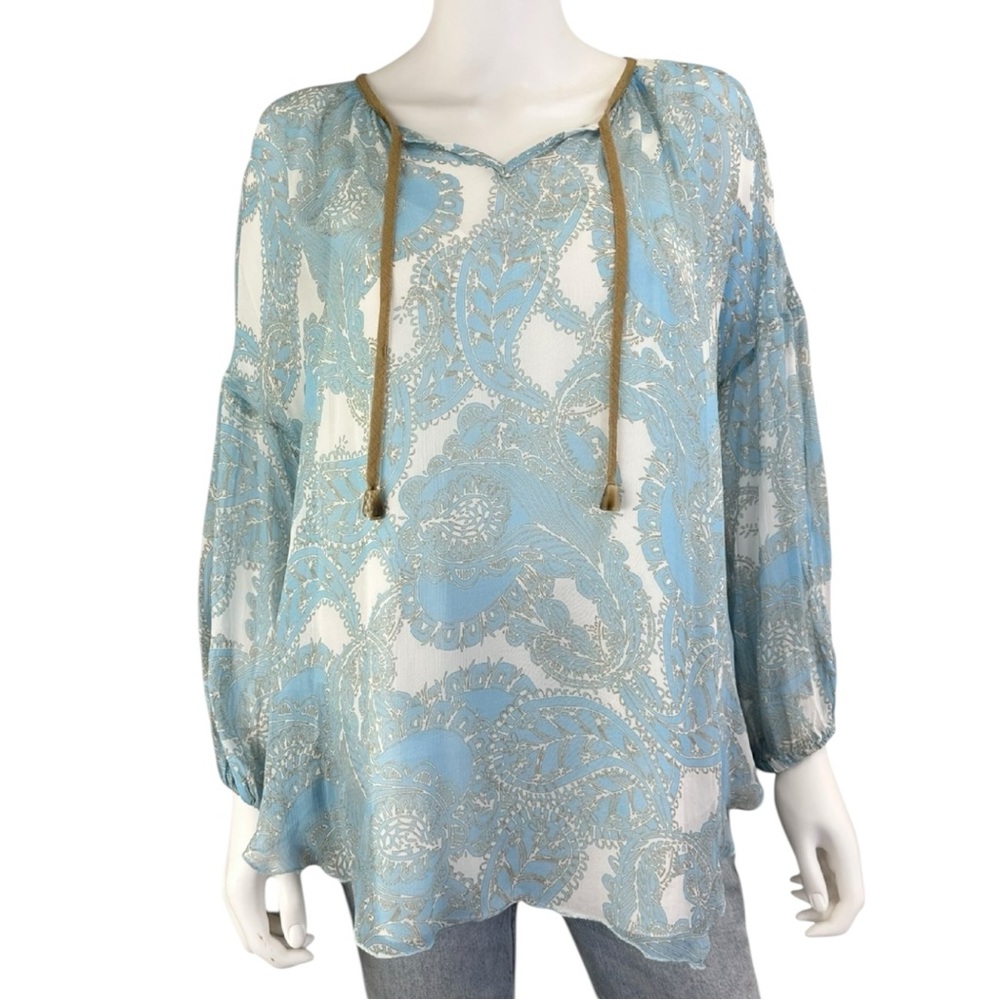 Iris Setlakwe Blue Paisley Blouse Size 12 A0572